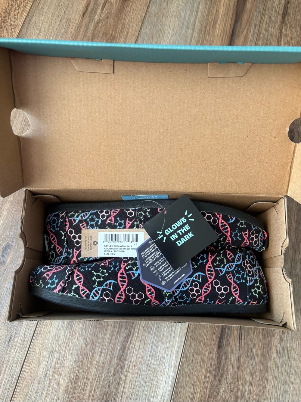 Toms Black Slip-On Alpargata with Pink and Blue DNA Print - Glows in the Dark